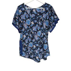 19 Cooper Blue Floral Short Sleeve Blouse Size Small Boho Feminine Top